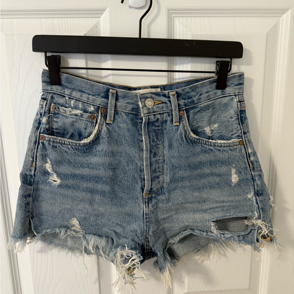 Agolde Parker Blue Distressed Jean Shorts